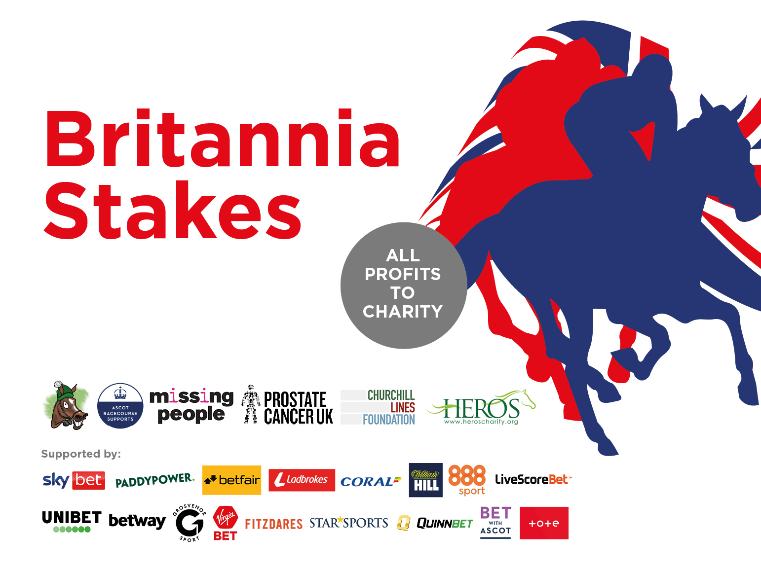 Britannia Stakes logo and the logos of charities benefitting from the initiative